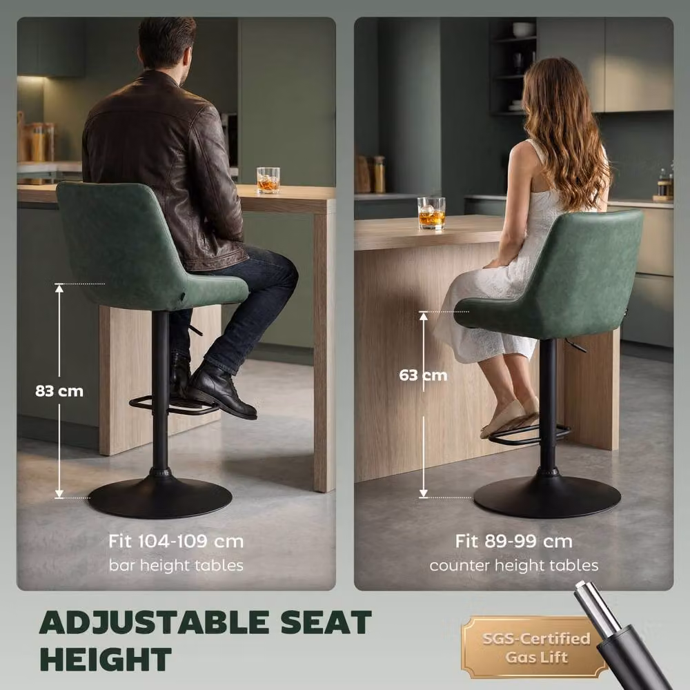 Wyld Haus Milosu Green Retro Bar Stools Set of 2 with Swivel Seats and Faux Leather Upholstery – 5