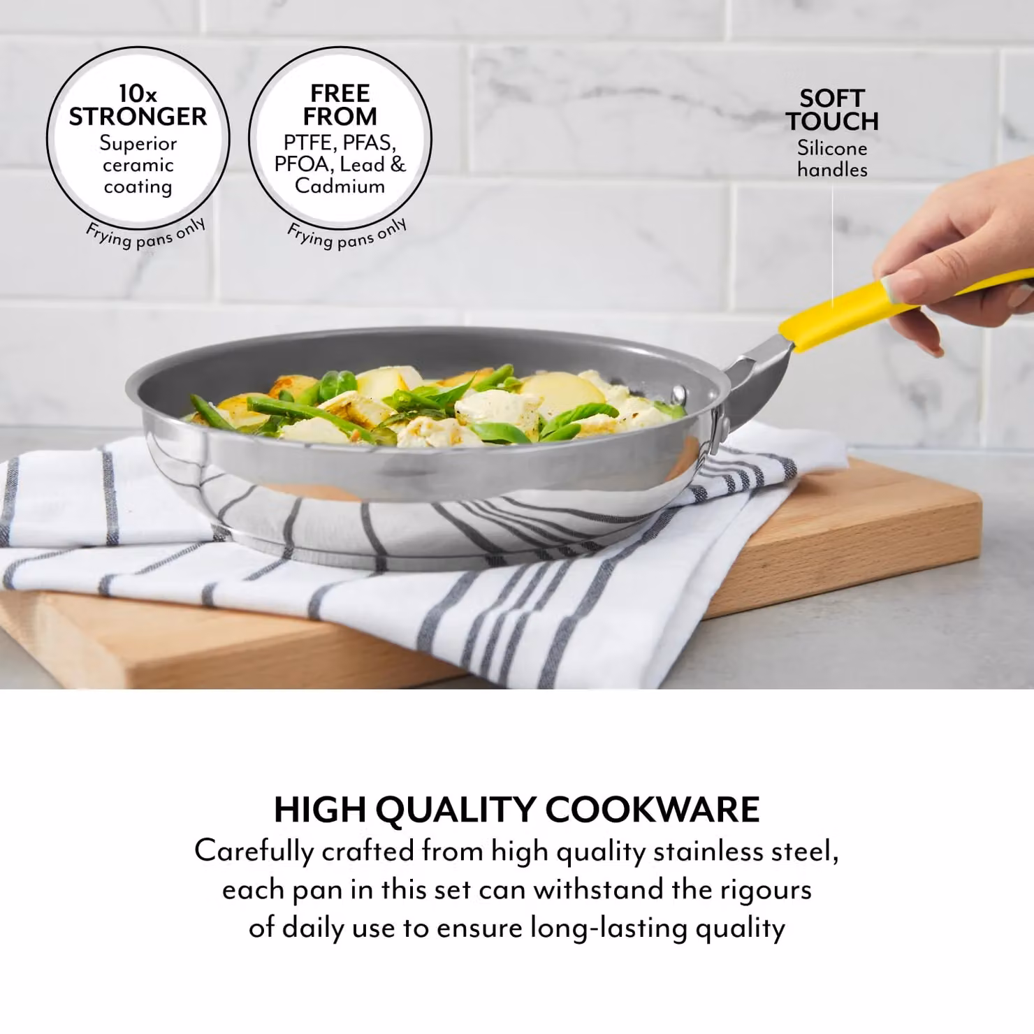 Sur La Table 5 Piece Yellow Cookware Set with Stainless Steel Saucepans and Frying Pans, Induction Compatible – 2