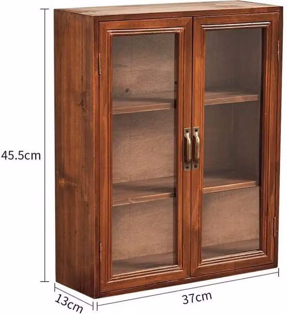 FORGEVIO 3 Tier Vintage Wooden Storage Cabinet with Glass Doors in Brown – 1
