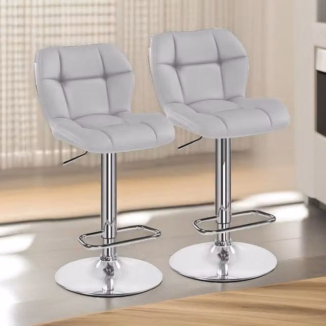 FURNOS Set of 2 Height Adjustable 360 Swivel Barstools with Backrest in Light Grey – 1