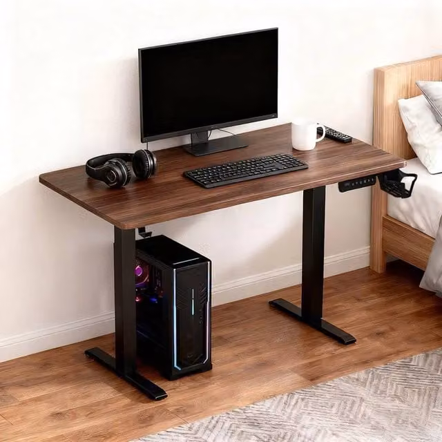 KORVIXA Electric Height Adjustable Standing Desk in Brown and Black with Wood Top