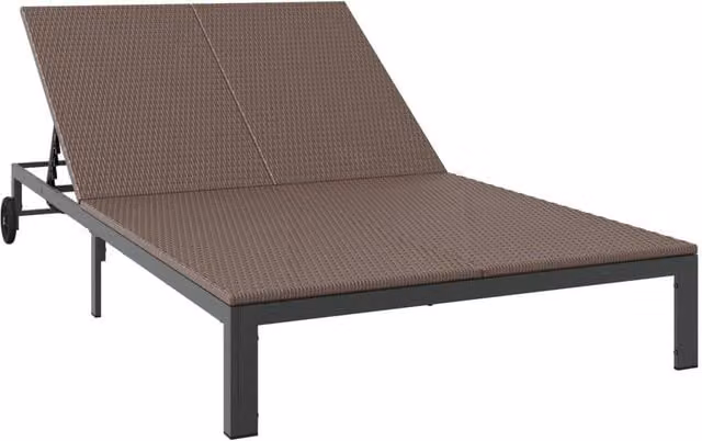 Berkfield Home 2-Person Brown Poly Rattan Sunbed with Cushions and Wheels – 1