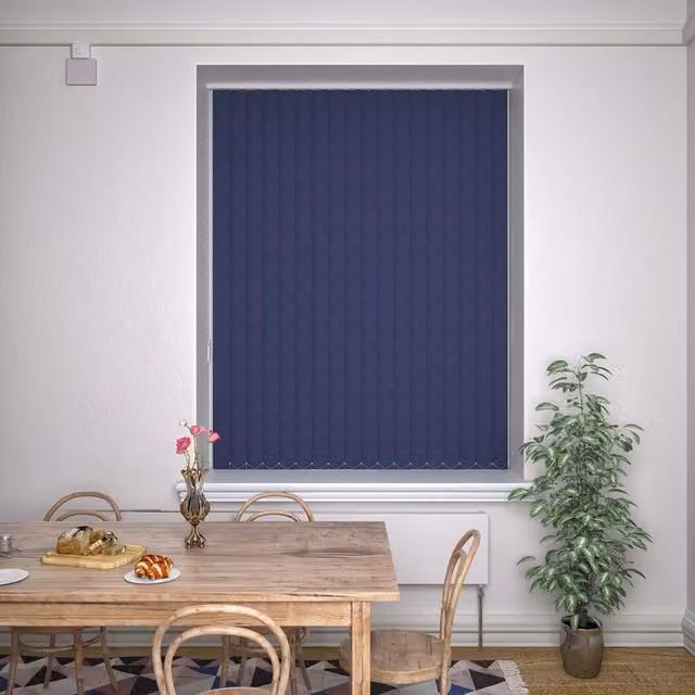 Terrys Plain Blue Opaque Textile Vertical Blind with Cord