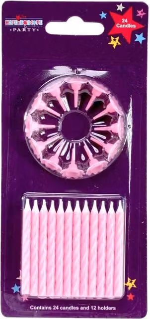 KDMD Pink Taper and Pillar Candles with 12 Holders, 18 Pack