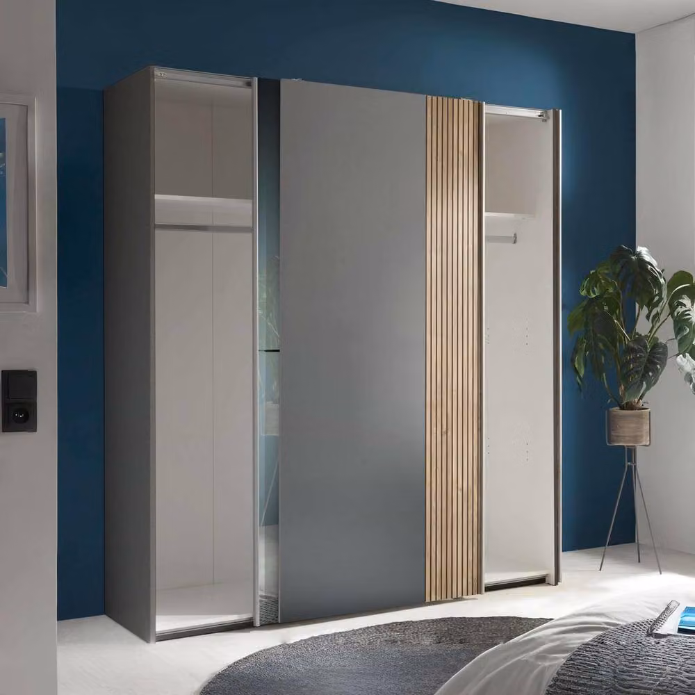 Cheshire Premium Nova 2 Door Sliding Mirrored Wardrobe in Light Oak and Dark Grey, H 196 cm x W 170 cm – 3