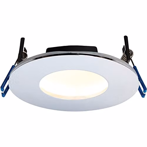 Loops Chrome Recessed Bathroom LED Downlight with Warm White Dimmable Bulb and Transparent Glass