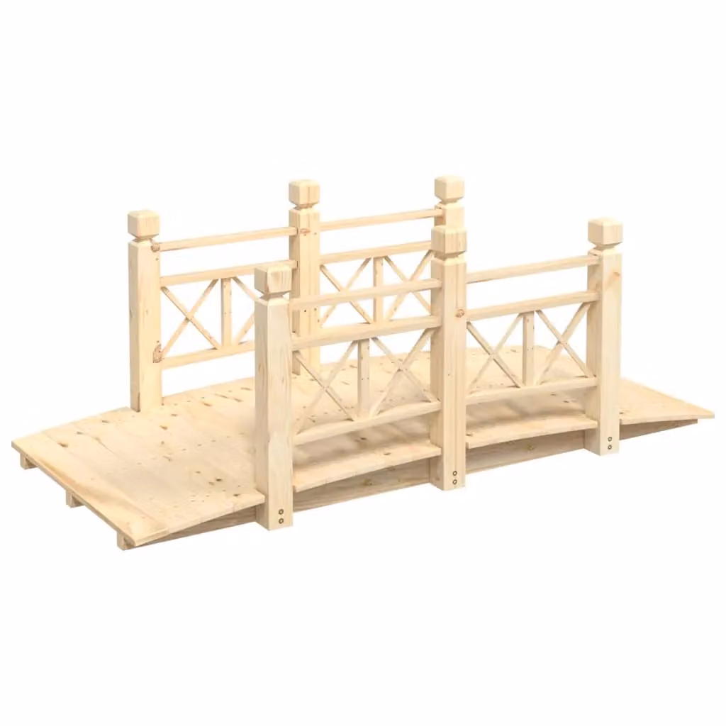 Berkfield Home Garden Bridge with Railings in Brown Solid Spruce Wood, W/D/H: 150 x 67 x 56 cm – 2