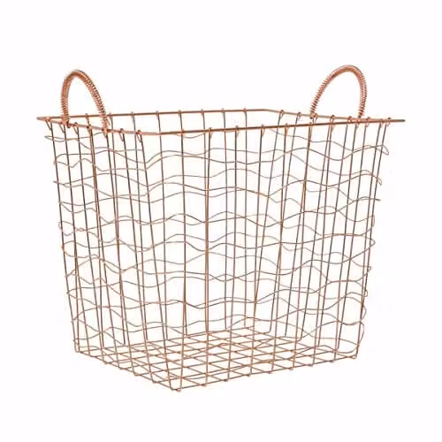 Premier Housewares Copper Plated Wireframe Storage Basket in Gold, W/D/H: 36.0 x 38.0 x 30.0 cm