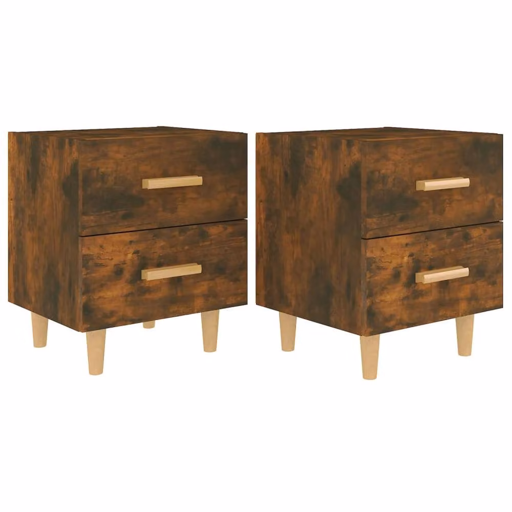 Berkfield Home Beautiful Bed Cabinets, 2 Piece Set, Smoked Oak, Brown, W/D/H: 40 x 35 x 47.5 cm – 3