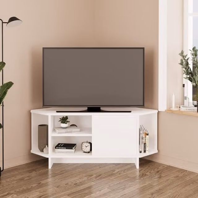 Bimossa Teo Modern Corner TV Stand in White Matt MDF