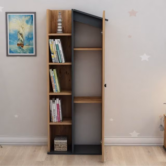 Destina Home Valerin Bookcase with Storage in Atlantic Pine and Anthracite