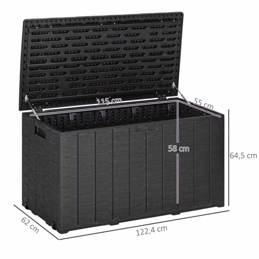 STILVORA Garden Storage Box with Wheels, Black, 366L – 3