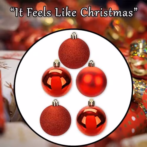 VFM e-Store Red Round Christmas Bauble Hanging Tree Ornaments, Pack of 5, Diameter: 6 cm – 8