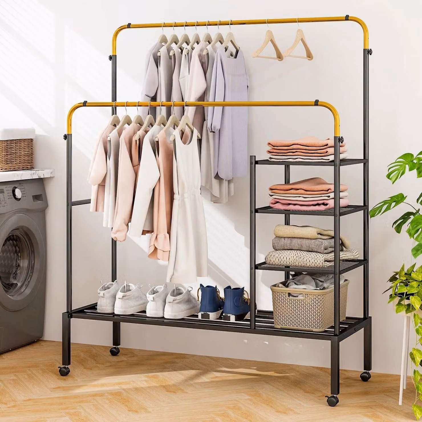 Costway Rolling Clothes Drying Rack with Adjustable Double Rods in Black – 3