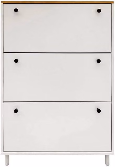 SPETLEK Modern White Shoe Cabinet with Black Knobs and 3 Tilting Compartments