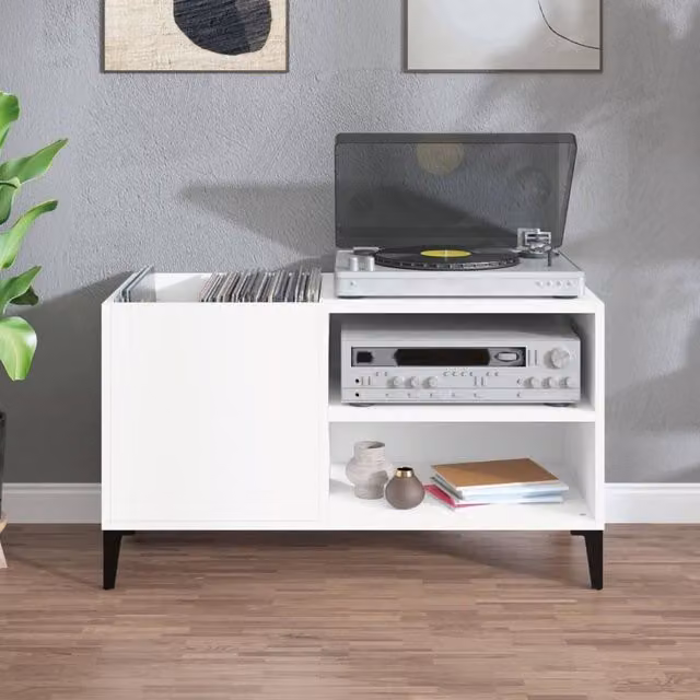 Berkfield Home Record Cabinet in White, W/D/H: 84.5 x 38 x 48 cm