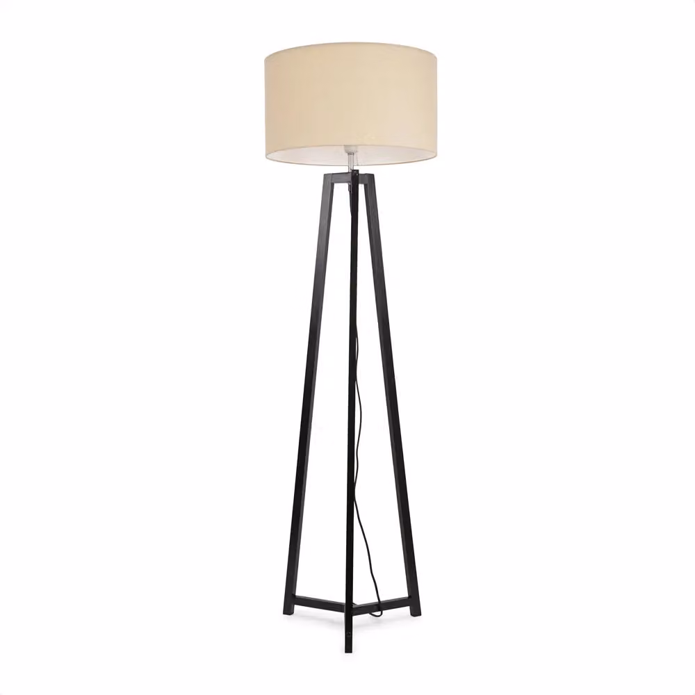 ValueLights Lottie Black Wood Tripod Floor Lamp with Beige Fabric Cylinder Shade, H 148 cm x W 45 cm x D 45 cm – 2
