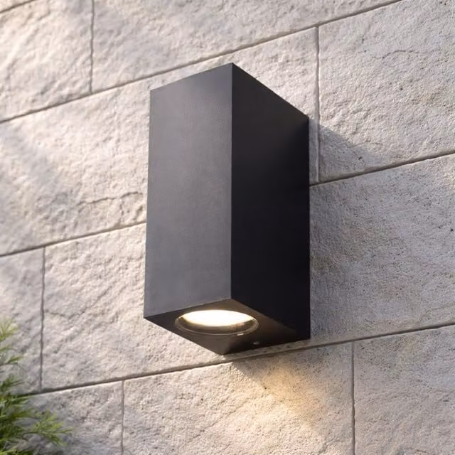 CGC Lighting Eileen Black Rectangular Double Spotlight Outdoor Up and Down Wall Light