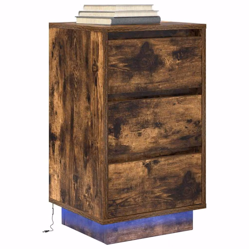 Berkfield Home Durable Bedside Cabinet with Integrated LED Lights in Smoked Oak, W/D/H: 38 x 34 x 65 cm – 5