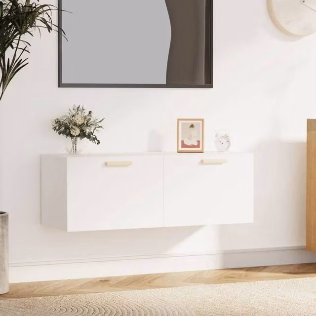 Berkfield Home White Wall Mounted Cabinet with Hinged Doors, W/D/H: 100 x 36.5 x 35 cm