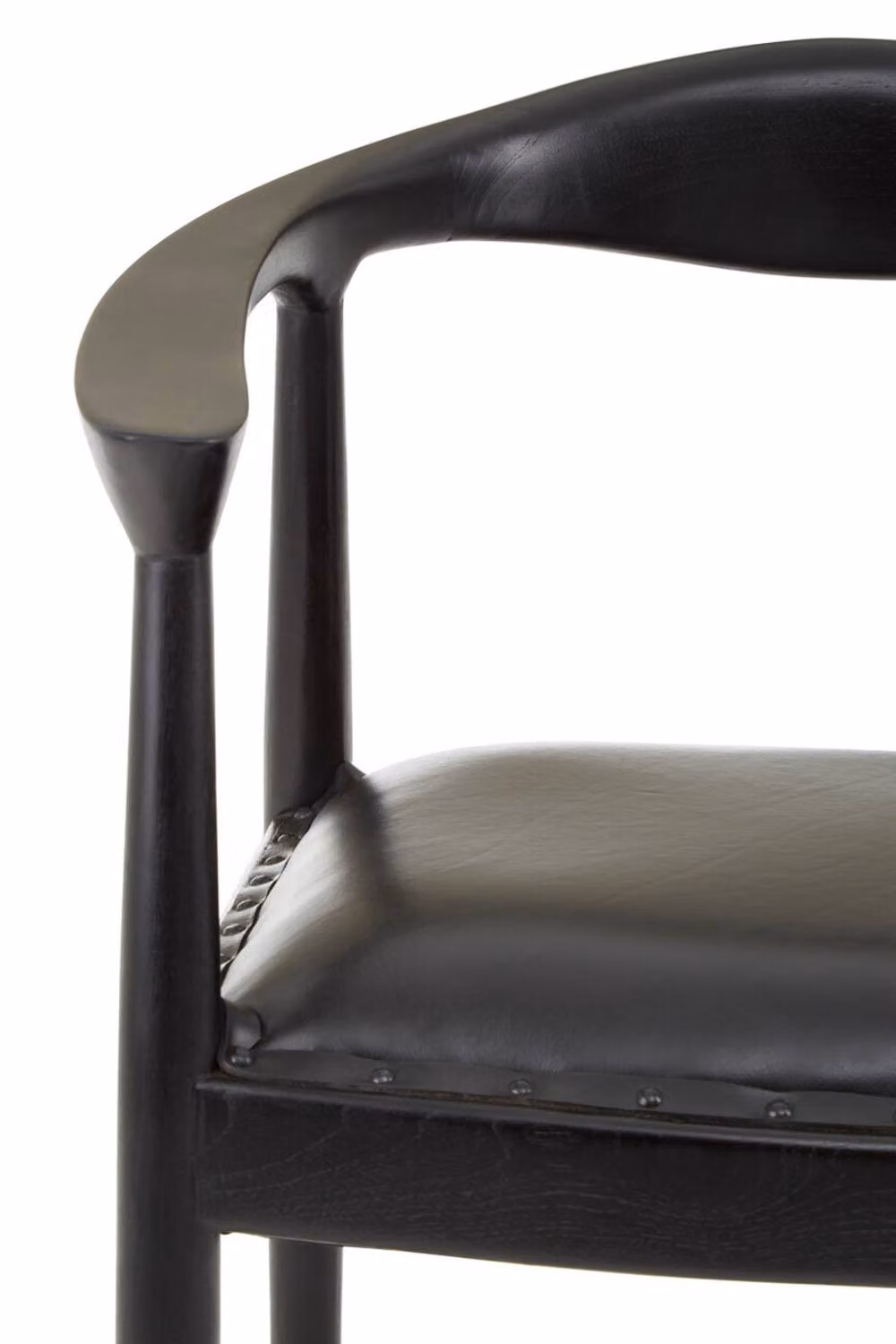 Orsina Black Leather and Teak Wood Armchair – 4