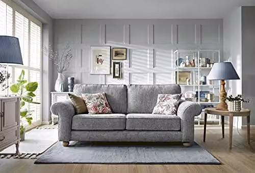Abakus Direct Ingrid 3 Seater Sofa in Steel Grey with Braided Chenille Fabric, W/D/H: 215 x 95 x 90 cm – 1