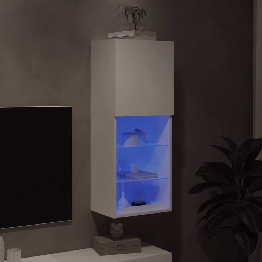 Berkfield Home Modern TV Cabinet with LED Lights in White, W/D/H: 40.5 x 30 x 102 cm – 4