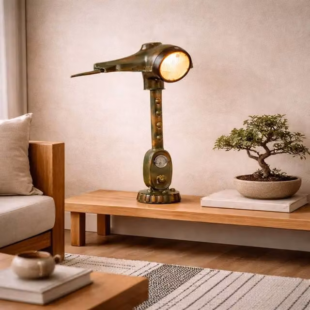 Wyld Haus Yllas Industrial Reclaimed Scooter Table Lamp in Bronze – 1