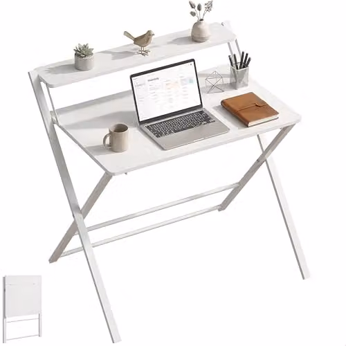 HOMCOM Modern Folding Computer Desk in White, W/D/H: 86 x 66 x 82 cm
