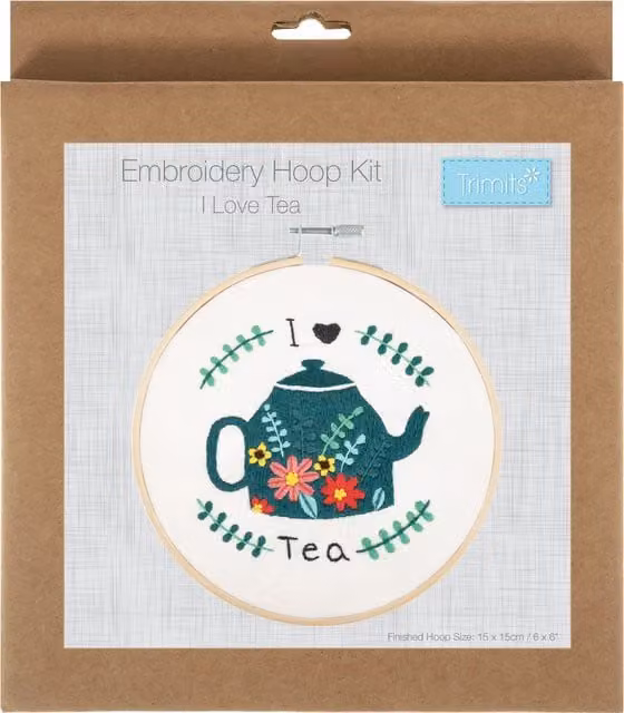 Trimits I Love Tea Embroidery Hoop Kit in Natural and Multicolour