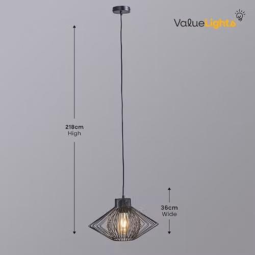 ValueLights Casco Black Metal Industrial Pendant Ceiling Light with E27 Fitting – 2