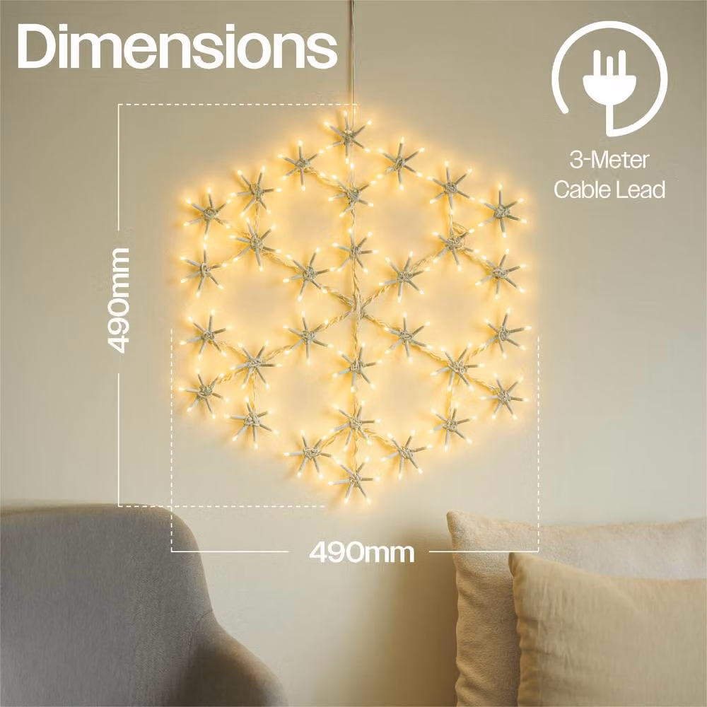 Xmas Haus Metal Snow Flake Outdoor Decoration with 180 Warm White LEDs, White, Diameter: 50 cm – 2