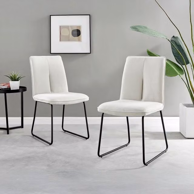 FurnitureboxUK Set of 2 Halle Upholstered Fabric Dining Chairs in Cream with Black Metal Cantilever Legs