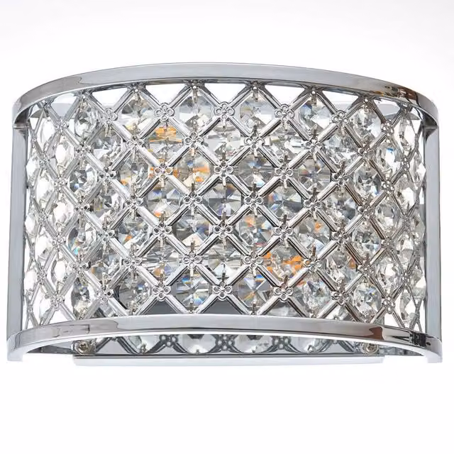 Loops Modern Twin Bulb Crystal Cage Wall Light in Chrome with Transparent Glass Shades