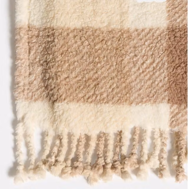 OHS Gingham Checked Fleece Throw with Tassels in Rust