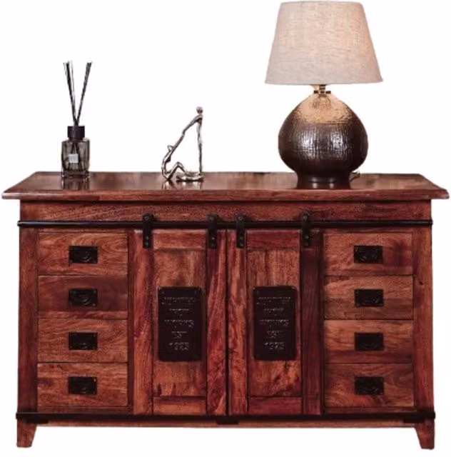 Elm Home And Garden Industrial Solid Mango Wood Sideboard Cabinet in Brown and Black