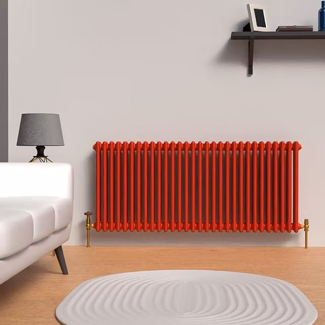 Lux Heat Horizontal 3 Column Steel Radiator in Poppy Red, W: 60 cm, H: 137 cm