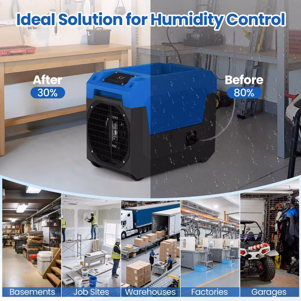 Costway Commercial Industrial Dehumidifier with Pump, 60L/Day, Blue – 6