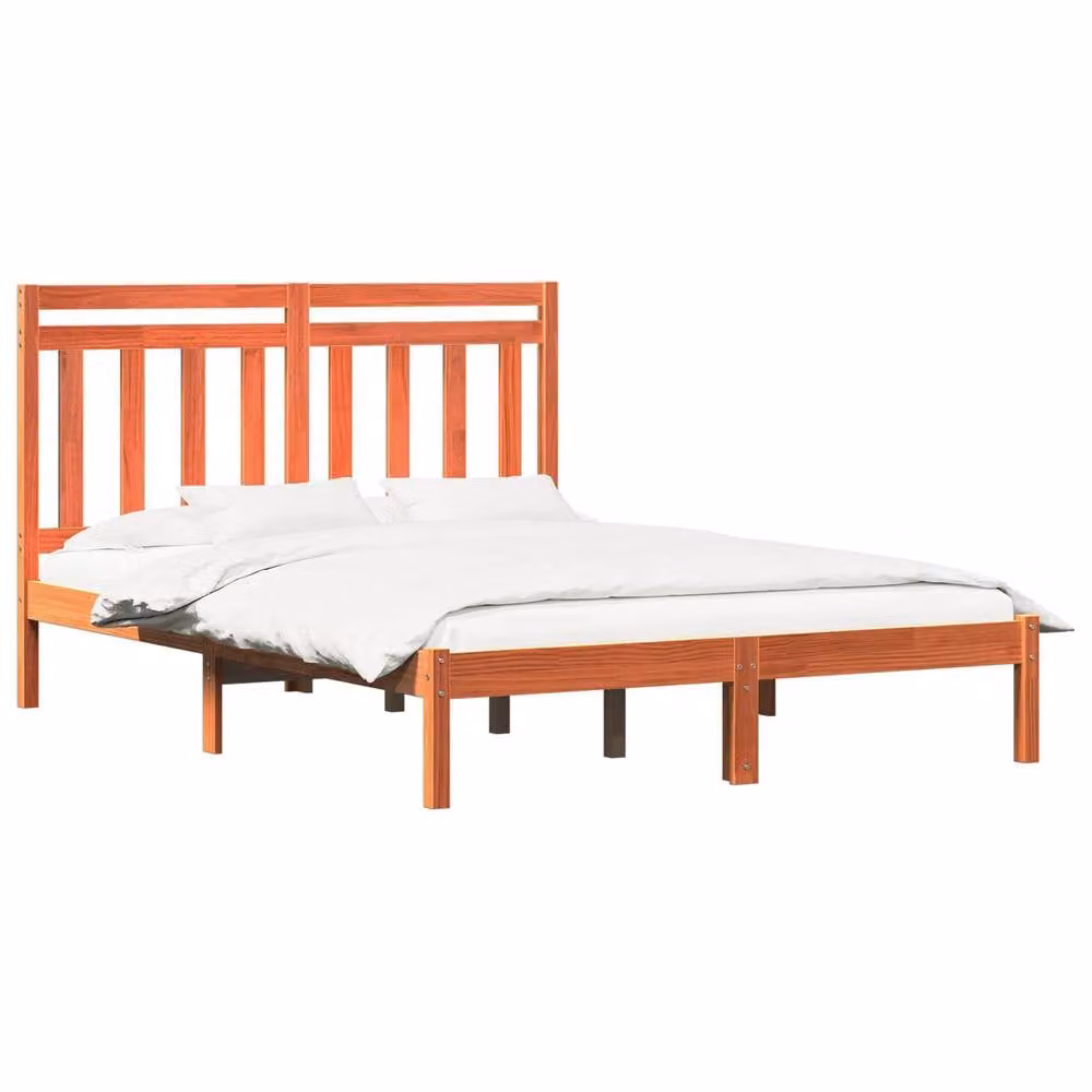 Berkfield Home Solid Pine Wood Bed Frame, Wax Brown, W/D/H: 205.5 x 145.5 x 100 cm – 2