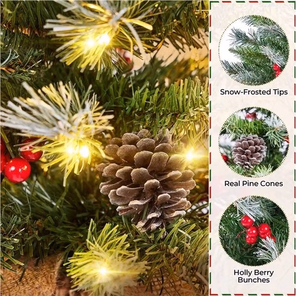 EONLION Set of 2 Pre-Lit Tabletop Christmas Trees with Multicolour LED Lights, Green and White, Height: 91.44 cm – 3