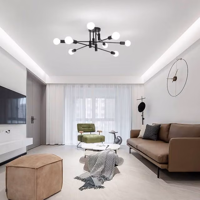 NIVOR Modern Black Sputnik Sphere Semi Flush Mount Ceiling Light with 8 Dimmable E27 Bulbs – 1