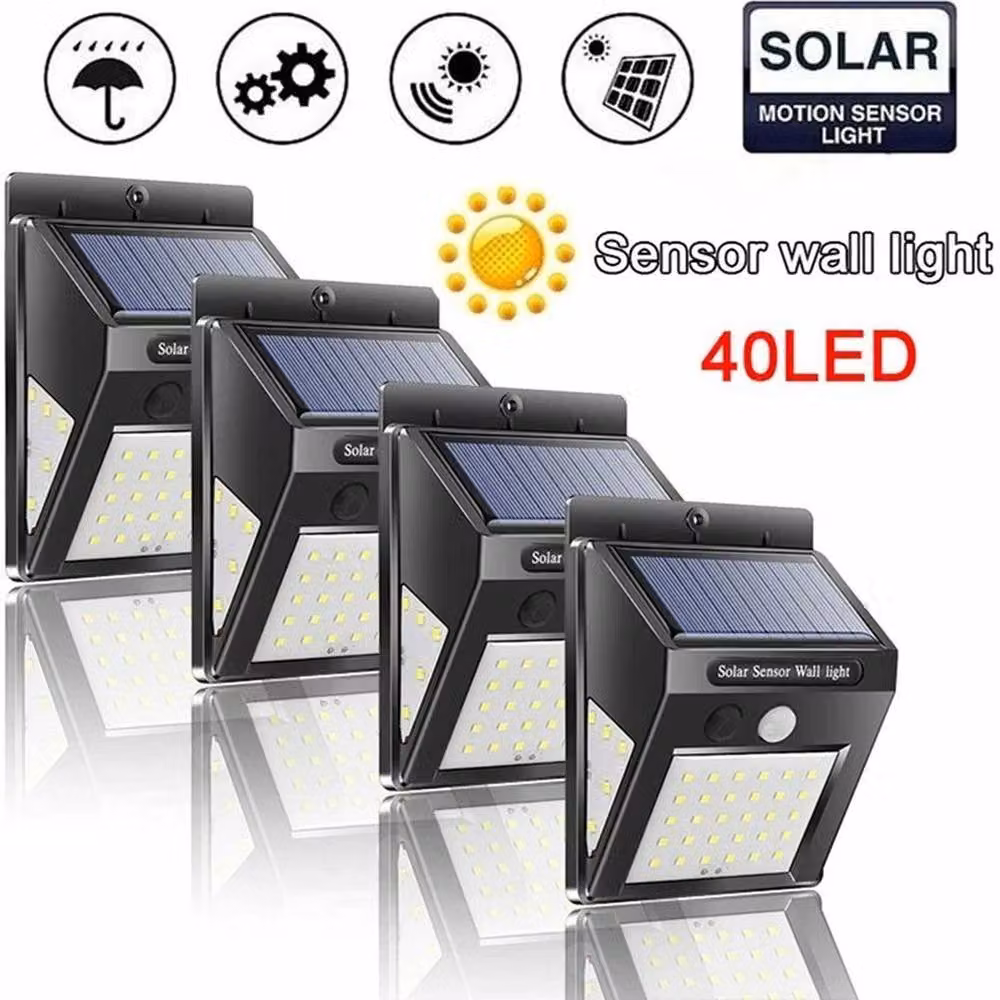FLAVORA 4x 40 LED Solar Powered Outdoor PIR Motion Sensor Wall Light in Black – 2