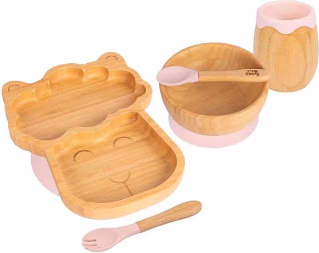 Tiny Dining 5pc Bamboo Llama Baby Weaning Set in Pink