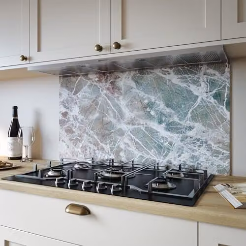 Bushboard Rainforest Marble Look Aluminium Kitchen Splashback Panel, W: 90 cm, H: 80 cm