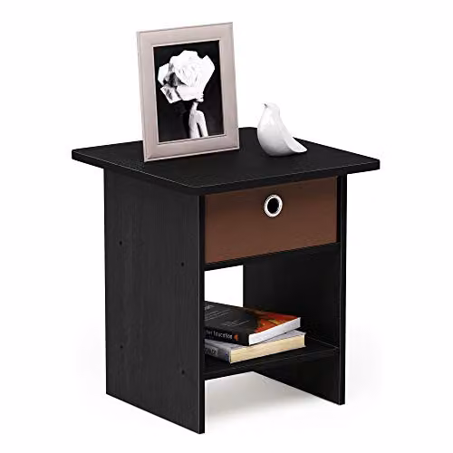 Furinno Dario End Table and Night Stand Storage Shelf with Bin Drawer, Americano/Medium Brown – 1