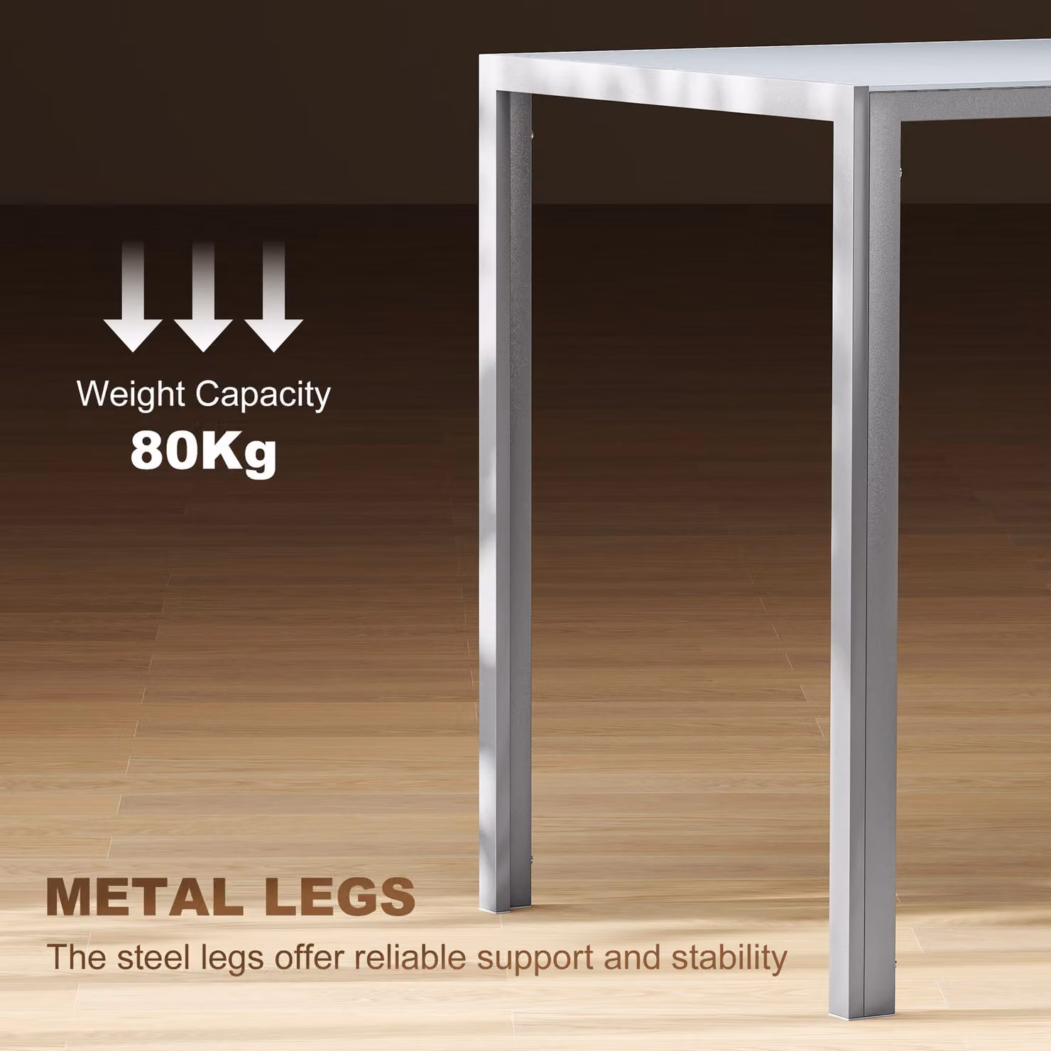 HOMCOM Modern Rectangular 4 Seater Dining Table with Grey Tempered Glass Top and Metal Legs, W: 120 cm, D: 80 cm, H: 75 cm – 3
