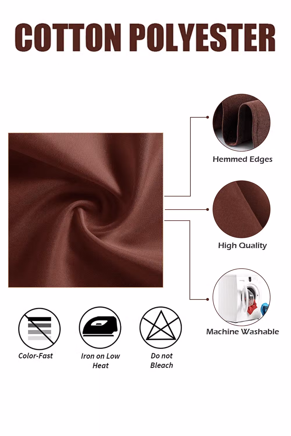 Neel Blue Reusable Polyester Table Napkins in Chocolate, W/D/H: 50 x 50 x 0 cm – 2