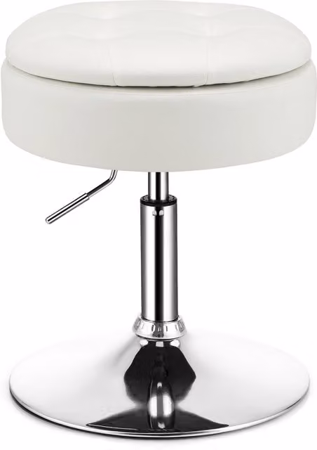 Costway White Synthetic Leather Storage Ottoman Footrest