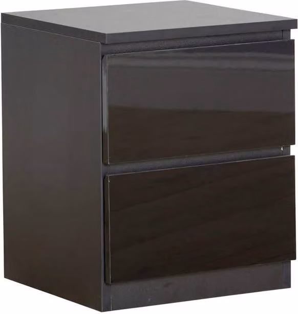 FORGEVIO Modern 2 Drawer Bedside Cabinet Nightstand in Black Glossy Finish – 1
