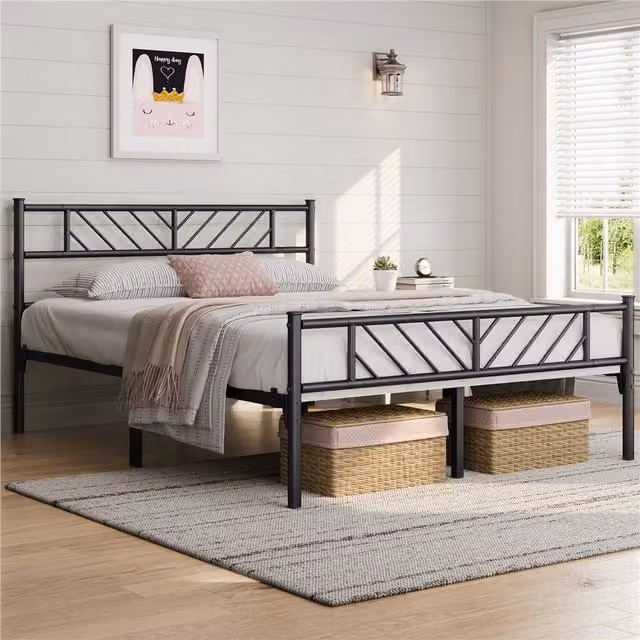 Yaheetech Minimalist Metal Bed Frame in Black, W/D/H: 180 x 200 cm